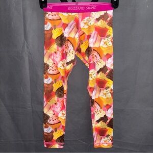 Girls Blizzard Skinz XS 4/5 Ski Base Layer Bottom Pants Cupcake Pattern EUC